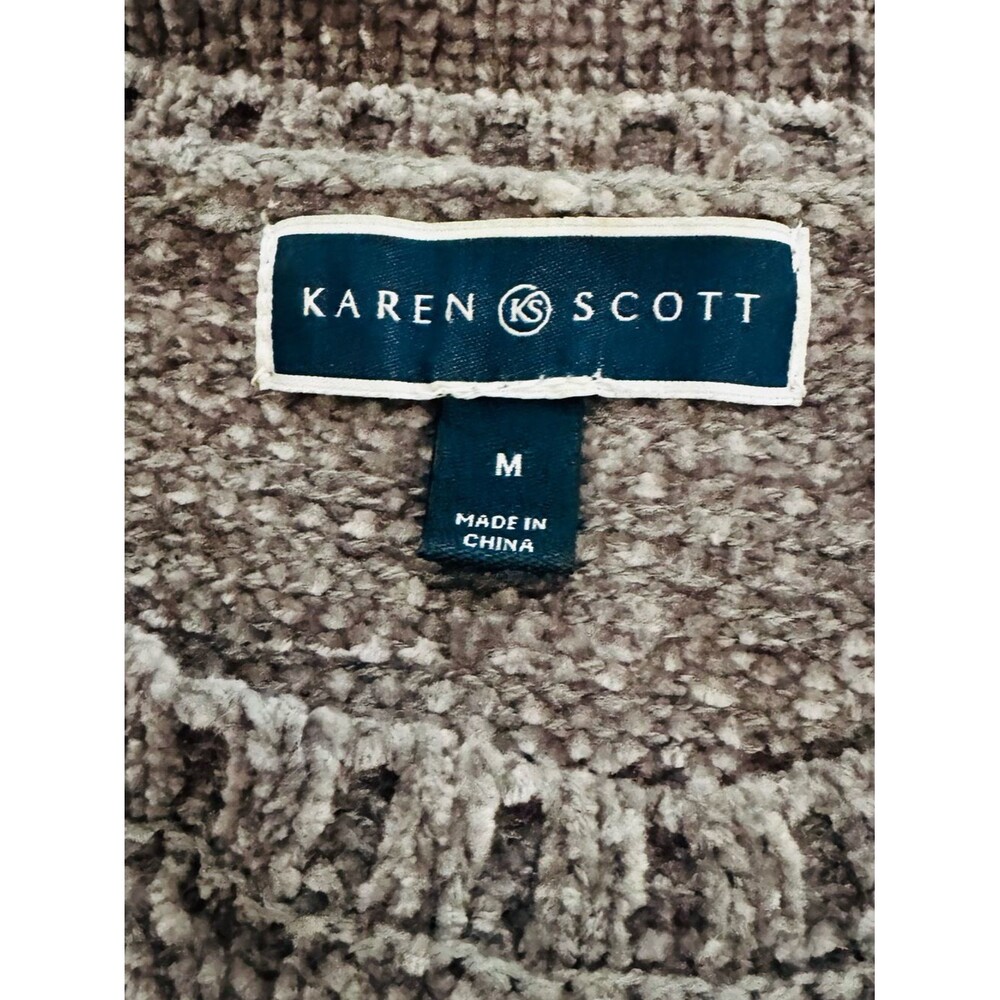 Karen Scott Women’s Gray Cable Knit Crew Neck Sweater Soft Cozy Medium - Picture 4 of 5